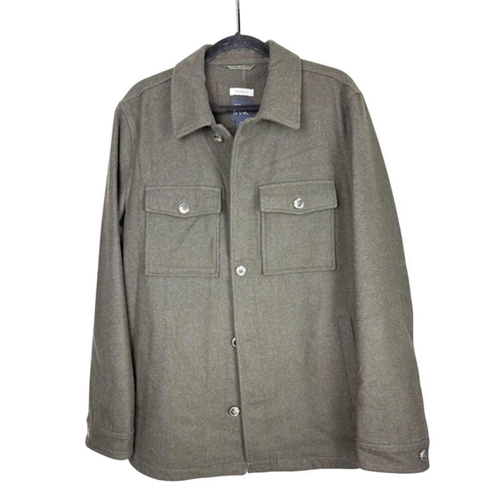 Jos‎ A Bank Mens Medium Olive Green Wool Blend Shacket Shirt Jacket Outerwear
